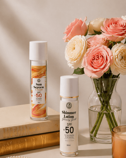 Golden Glow Duo – Gold Shimmer Lotion & SPF 50 - Glowbay